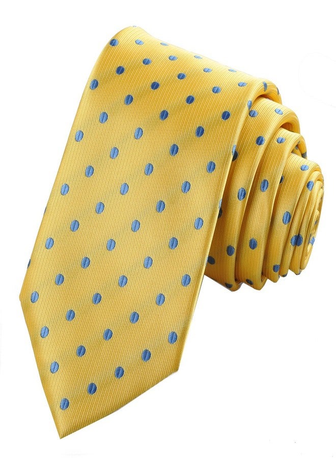 KissTies Yellow Blue Polka Dot Tie Mens Necktie Wedding Ties + Gift Box - Image 1